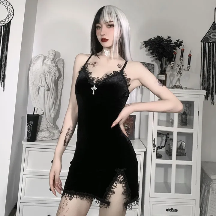 Dark%20Cross%20Black%20Mini%20Dress%20Vintage%20Spaghetti%20Strap%20High%20Waist%20Slit%20Dresses%20Goth%20Party%20Club%20Women%20Dress%20-%20Image%202