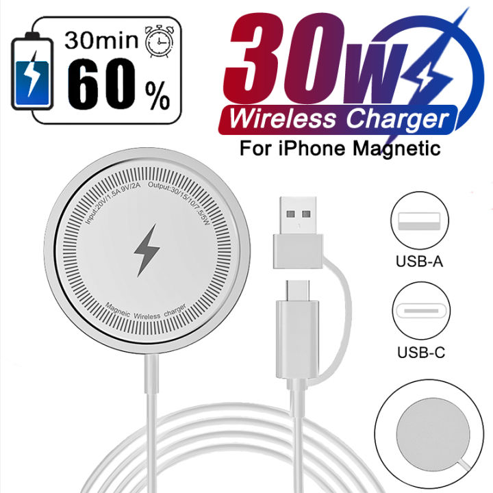 30W Magnetic Wireless Charger For iPhone 13 12 11 14 15 Pro Max USB C Fast Charger For Samsung S22 S23 Ultra Plus Quick Charger