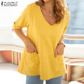 ZANZEA Women's Tops Ladies Short Sleeve Shirt Plain Casual Loose Tunic Blouse #15.