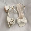 Chunky-Heel Sandals Women's2023Summer New Fashion Bowknot Fairy Dress with Middle Heel Fashion Women's Shoes. 