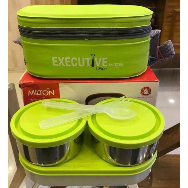 Milton Executive Lunch Box 2 Steel & 1 Microwave Safe PlastiC Box