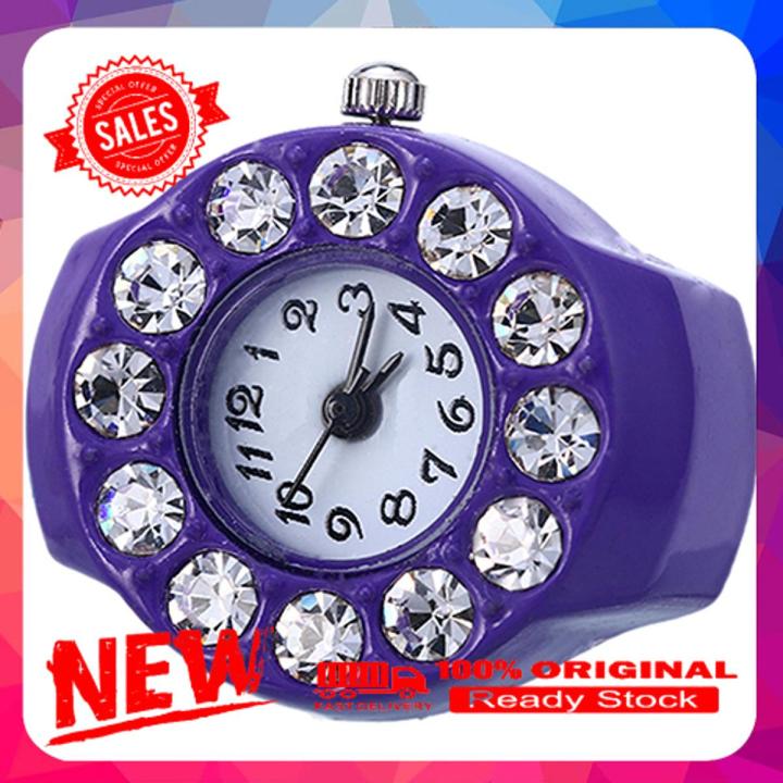 Men's Women's Silicon Round Rhinestone Elastic Quartz Finger Ring Watch Gift