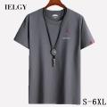 IELGY Men's short-sleeved t-shirt summer cotton simple wild compassionate large size loose shirt bottoming shirt.