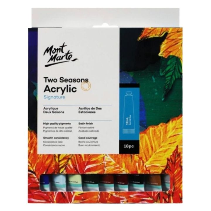 Mont Marte Two Seasons Acrylic Paint Set 12 ML 18 Colors Made from High Quality Pigments