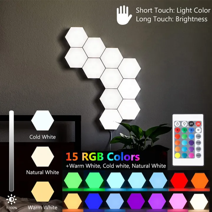 1-10PCS%20Touch%20Sensor%20LED%20Night%20Light%20RGB%20Modular%20Hexagon%20Lights%20Panels%20Remote%20Control%20Quantum%20Wall%20Lamp%20Computer%20Game%20Decor%20USB%20-%20Image%203