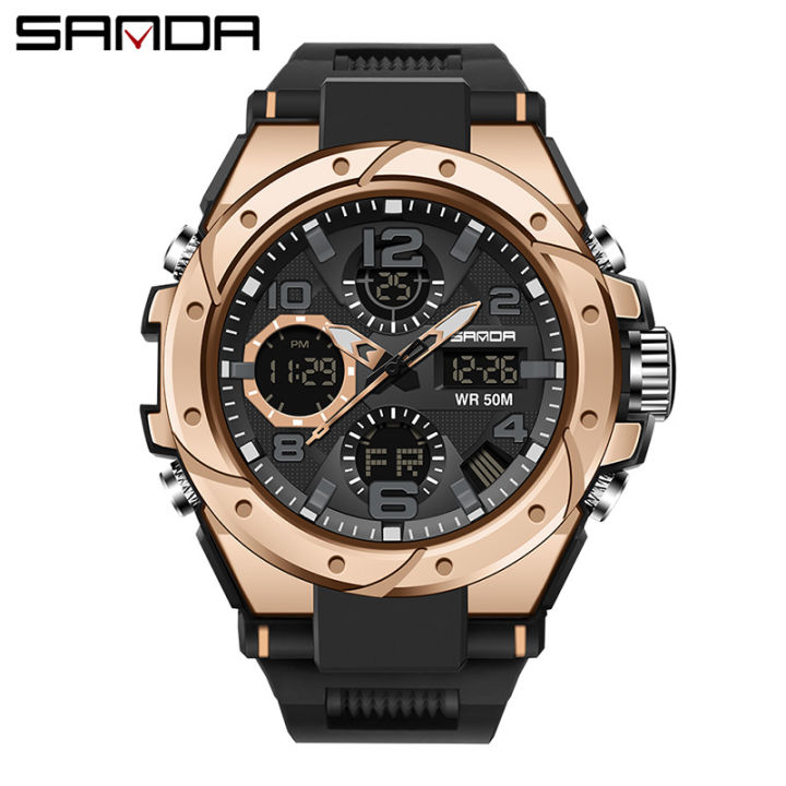 Sanda 6008 watch fashion sports multi-function student electronic watch men's waterproof quartz watch one generation wholesale