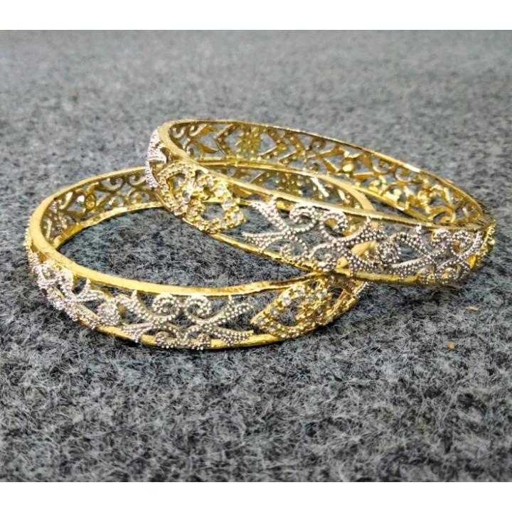 Gold Plated Traditional White Latest American Diamond Cut Bangles