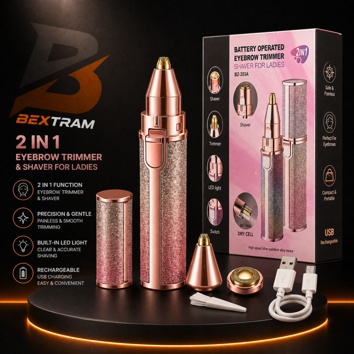 BLAWLESS HX-203B 2 in 1 Eyebrow Trimmer & Facial Hair Removal for Women Rechargeable Hair Remover and Eyebrow Razor Waterproof Painless Lady Shaver -