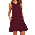 With Pocket Solid Color Sleeveless Loose Dress Women O Neck Mini Causal Dress Office Club Party Vestidos. 