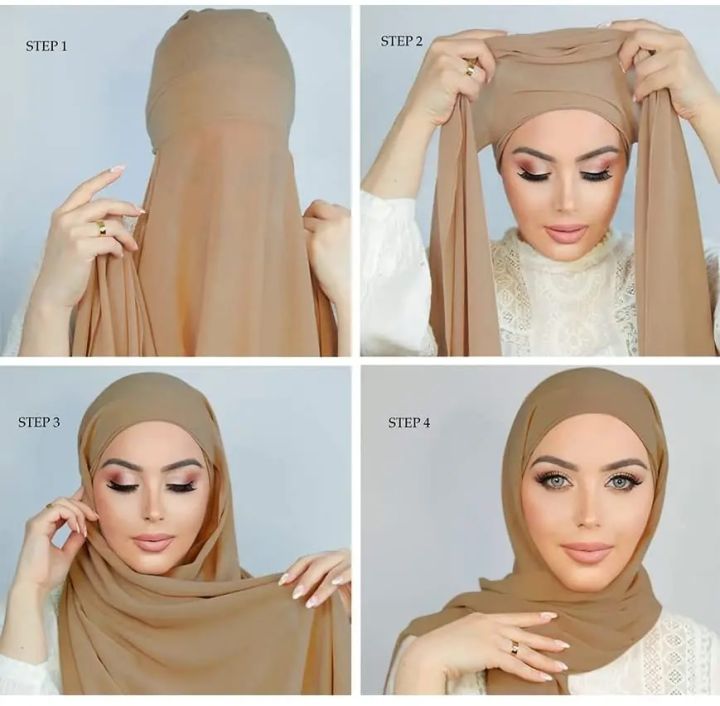 2022 Muslim Women Instant Chiffon Hijab Scarf Underscarf With Cap Bonnet Chiffon Hijabs With Elastic Style Free Use Shawl