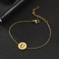 Alphabet A-Z Round Pendant Bracelets Stainless Steel Bracelets for Men Women Trend Jewelry for Party Gift (17+5CM). 