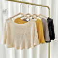 Fashion New Short Summer Ice Silk Knitted Hollow Shawl Sun Protection Elegant Air Conditioning Neck Shoulder Protection Outdoor Fashion. 