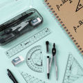 Portable Math Set Ergonomic Multi-functional Metal Maths Geometry Set Compass Ruler Protractor Squares Sharpene for School. 