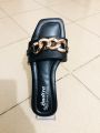 Girls Flat Casual Chain Design Slippers Sandals - Ladies Slim Shoes - Womens Fashionable Slips On- Chain Slipper. 