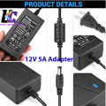 Facmogu 60W 12V 5A AC/DC Power Adapter, 100-240V AC to DC 12V 5A Power Suppy, 12 Volts 5 Amps AC DC Table Top Adapter, 60 Watts 12V 5A Switching Power Adaptor Converter, 5.5x2.5mm & 5.5x2.1mm DC Plug. 