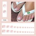 24pcs French Toenails White Edge Full Cover Short Square Toe Nails Foot Nails Tips for Women Girl.