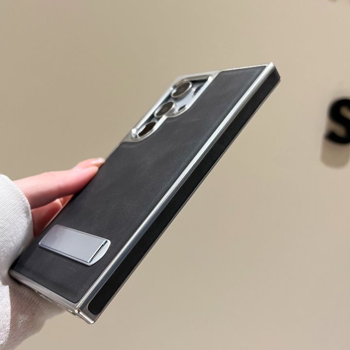 HODON%20Luxury%20Leather%20Electroplating%20Kickstand%20Case%20for%20Samsung%20Galaxy%20S25%20S24%20S23%20S22%20S21%20Ultra%20S23%20FE%20S24%20Plus%20Cases%20Fold%20Bracket%20Holder%20Hard%20Protection%20Cover%20-%20Image%208
