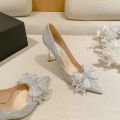 Spring and Autumn Crystal Bow High Heels Fairy Style Maiden Bridesmaid Wedding Shoes Xiuhe Wedding Dress Two-Way Wear. 