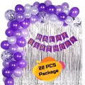 Birthday Decoration Combo Pack With Purple Birthday Banners, Silver Curtains, Metallic Balloons Full Package- (Pack of 22 Pcs).
