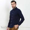 Trendy Dark Blue Long Sleeve Casual Shirt. 