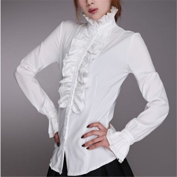 Fashion%20Autumn%20Tops%20Victorian%20Womens%20Tops%20Ruffles%20Long%20Sleeve%20Frill%20Solid%20Color%20OL%20Office%20Shirt%20Frilly%20Cuffs%20High%20Neck%20Blouse%20-%20Image%204