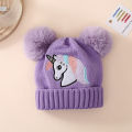 Alien Unicorn Pattern Beanie Embroidered Toddler Baby Knit Hat Winter Pom Hats Warm Cap For Boys Girls 1-4 Years Old.