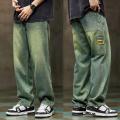 Wide Leg Jeans Men Baggy Pants Summer Straight Cut Loose Retro Blue Denim Pants Streetwear Fashion Pockets Vintage Man Clothes.