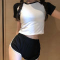 DICLOUD Splice Casual Tees Ladies Simple O Neck Short Sleeve Short Tops Women Fashion Tight White Black T Shirt Female. 