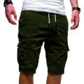 Summer Men Cargo Half Pants Casual Elastic Waist Pocket Solid Pocket Loose Shorts Oversized S-5XL BSDFS-ZK36.