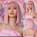 Bob Light Pink Cosplay Synthetic Wigs Straight Lolita Short Wig Halloween Natural Hair with Bangs for Women Afro Heat Resistant. 