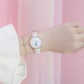 J047 Cute girly watch Korean version simple literature and art small fresh white with ins girls junior high school students Japanese cherry blossom powder.