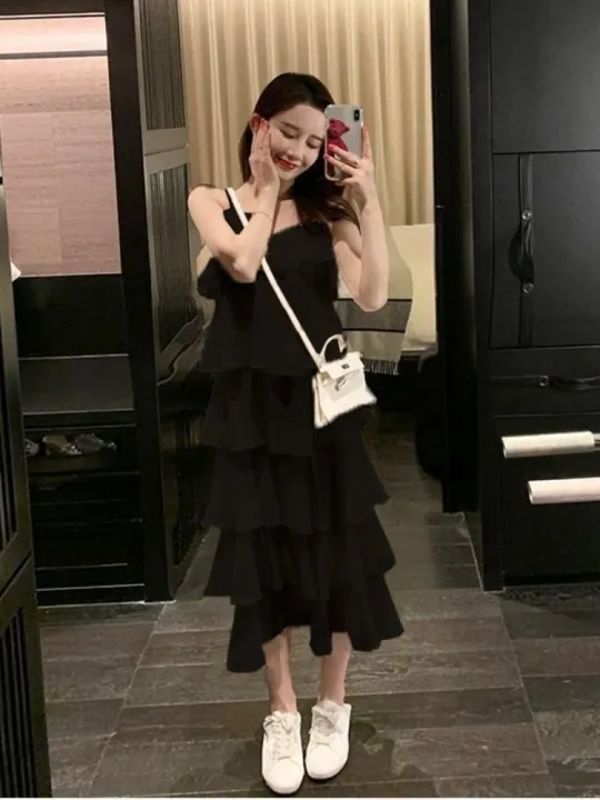 Ruffles%20Dress%20Women%20Spaghetti%20Strap%20Ulzzang%20Summer%20Holiday%20All-match%20Casual%20Loose%20Friend%20Solid%20Simple%20Ins%20V-neck%20Ladies%20Clothes%20-%20Image%207