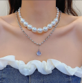 Diamond Drop Flower Pearl Necklace.