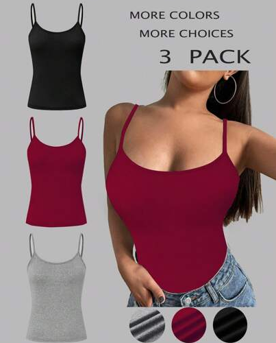 3 Pices Any Color Premium Quality Active Basic Women's Seamless Tank Tops Inner Wear / Best Choice of Ladies & Girls / Summer Wear / Stylish & Sexy Look / Bra Tops for Women