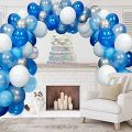 Balloon Garland Arch Kit Blue and White Silver 16Ft Long 100pcs Balloons Pack For Boy Baby Shower Birthday Party Centerpiece Backdrop Background Decorations.