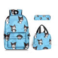 Sanrio kulomi kuromi school bag student backpack thermal insulation tote lunch bag pencil case three-piece set.