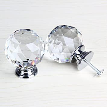 2 pcs Crystal Glass Kitchen Cabinet Cupboard Drawer Knob Wardrobe Handle