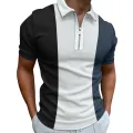 Men's Solid Color Striped Polo Shirt Short Sleeve Golf Turn-down Collar Zipper Polo Shirt for Men Casual Streetwear Summer Tops. 
