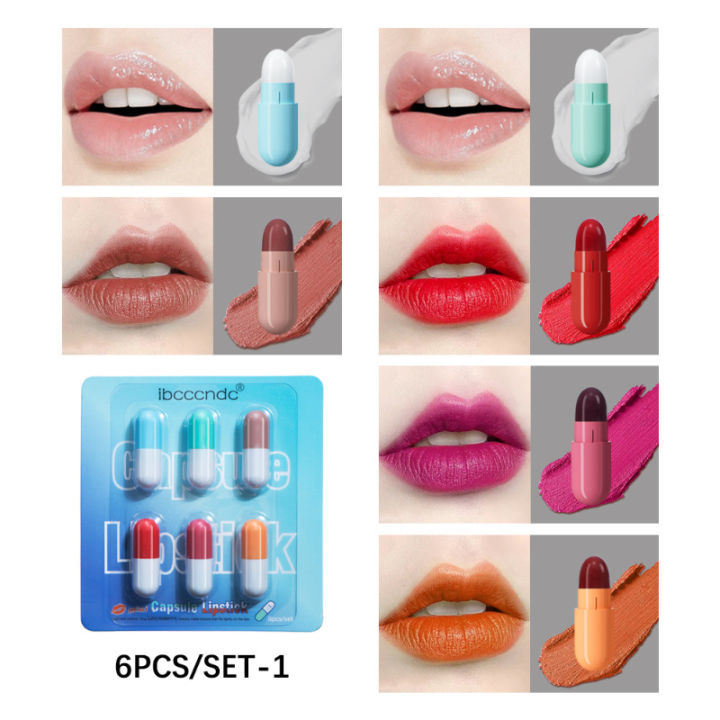 Capsule Mini Lipstick Set Matte Velvet Macaron Capsule Lipstick Waterproof Lip Long Lasting Easy Color Lipstick Cosmetics