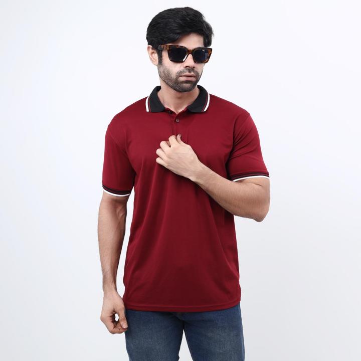 Maroon Color Polo White T-Shirt For Men Stylist New Premium Quality By RKS Mega Mall