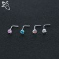ZS 3-12pcs/lot Stainless Steel Nose Stud Set Round Heart Star CZ Crystal Nose Piercings 3MM L Shape Nostril Piercing Jewelry 20g. 