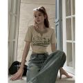 Hot Girl Fake Two-Piece Top Short Small Shirt Female Dopamine Girl Wear American Halter Design Short Sleeve T T-shirt ins. 