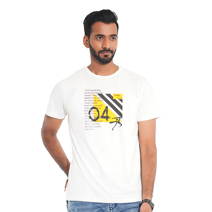 TRENDZ OFF WHITE 100% COTTON T-SHIRT HALF SLEEVE MENS