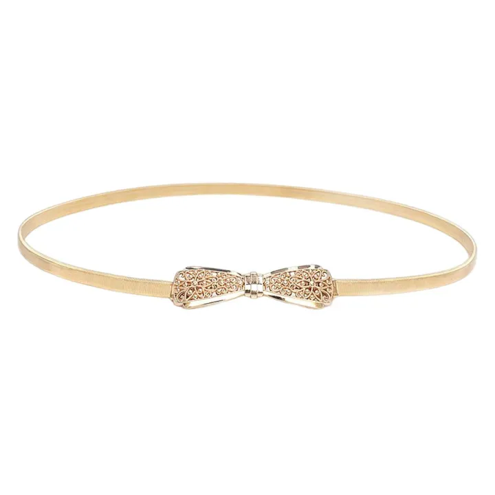 Women%20Elastic%20Waist%20Metal%20Chain,%20Stretch%20Dress%20Belt,%20Skinny%20Waistband%20for%20Women%20,%20Gold%20-%20Image%203