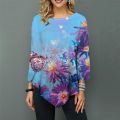 Spring Summer Irregular Print 3/4 Sleeve T-Shirts Women Clothing Fashion Casual Tops Plus Size Loose Pullovers Tee Shirt Femme.