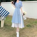 V-Neck Long Dress Korean Fashion Robe Summer Dresses Women 2022 Casual Urban Female Clothing Elegant Gowns Basic. 