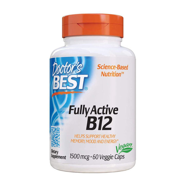 Doctor's Best Fully Active B12 1500mcg, Non-GMO, Vegan, Gluten Free, Supports Healthy Memory, Mood and Circulation, 60 Veggie Caps, USA