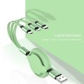 (New)3.5A Liquid Silicone 3 in 1 USB to USB-C / Type-C + 8Pin + Micro USB Retractable Data Syn Charging Cable. 