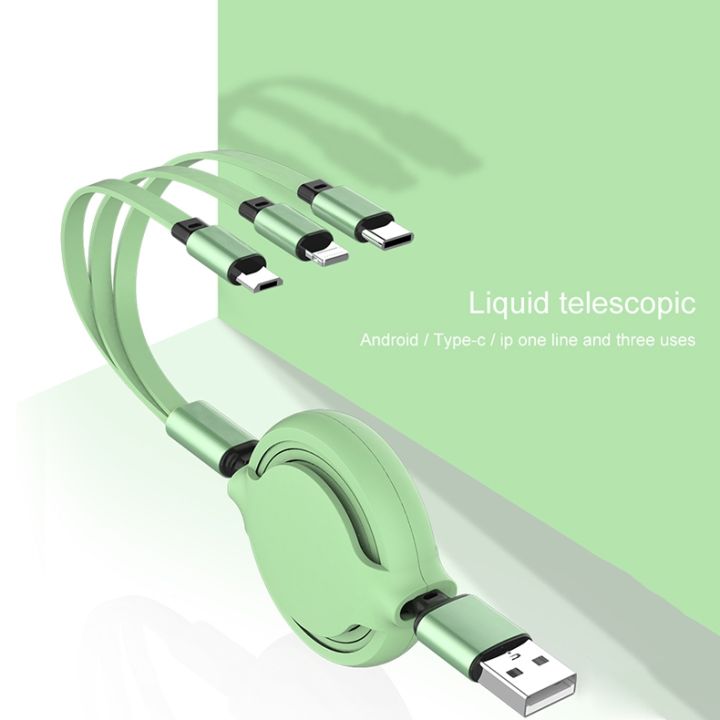 (New)3.5A%20Liquid%20Silicone%203%20in%201%20USB%20to%20USB-C%20/%20Type-C%20+%208Pin%20+%20Micro%20USB%20Retractable%20Data%20Syn%20Charging%20Cable%20-%20Image%202