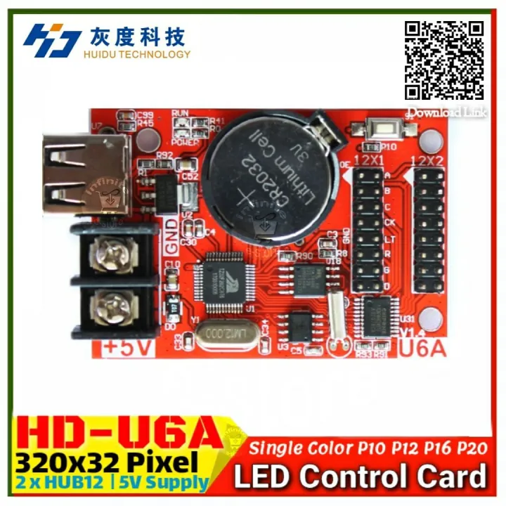 HD-U6A%20USB%20Port%2032*320%20pixels%20Single%20/double%20color%20LED%20Control%20Card%20Asynchronous%20Controller%20max%2020pcs%20P10%20display%20module%20support%20-%20Image%202